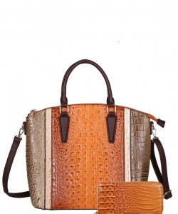 2in1 Alligator Croc Fashion Handbag with Wallet  CY-7188W BROWN